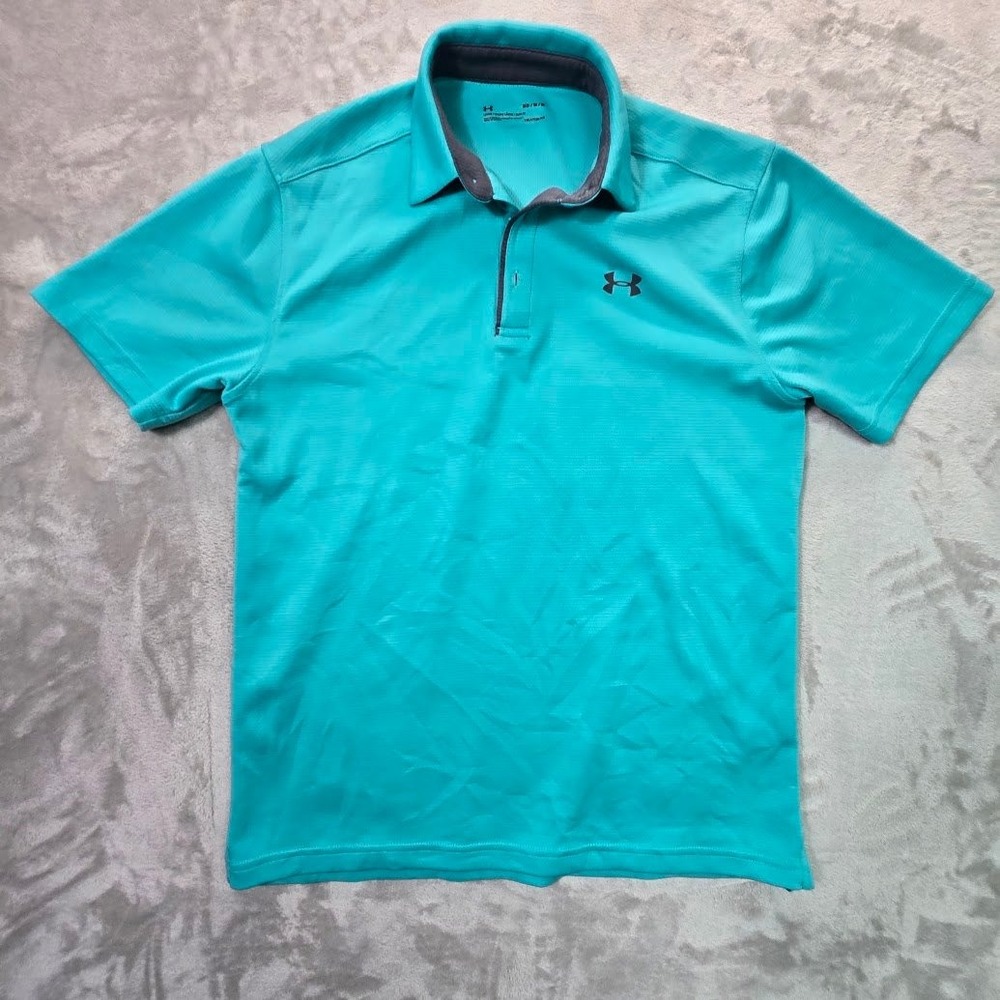 Under Armour HeatGear Polo Shirt Mens Medium Teal Blue Loose Fit Golf Athletic